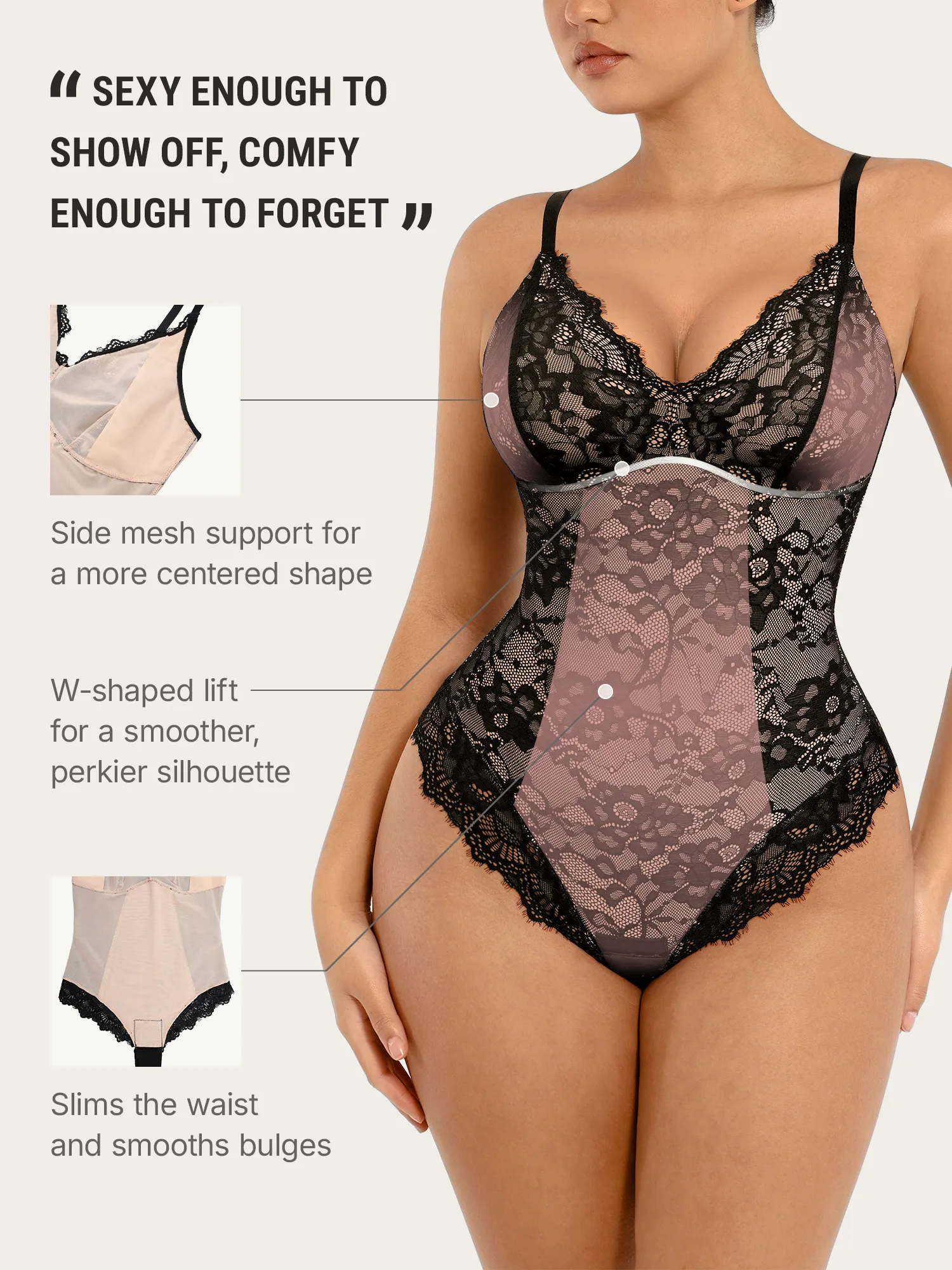 Lace V-Neck Breathable Bodysuit - Image 3