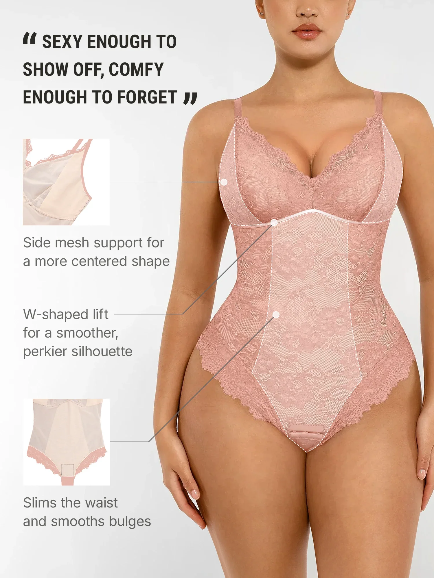 Lace V-Neck Breathable Bodysuit - Image 53