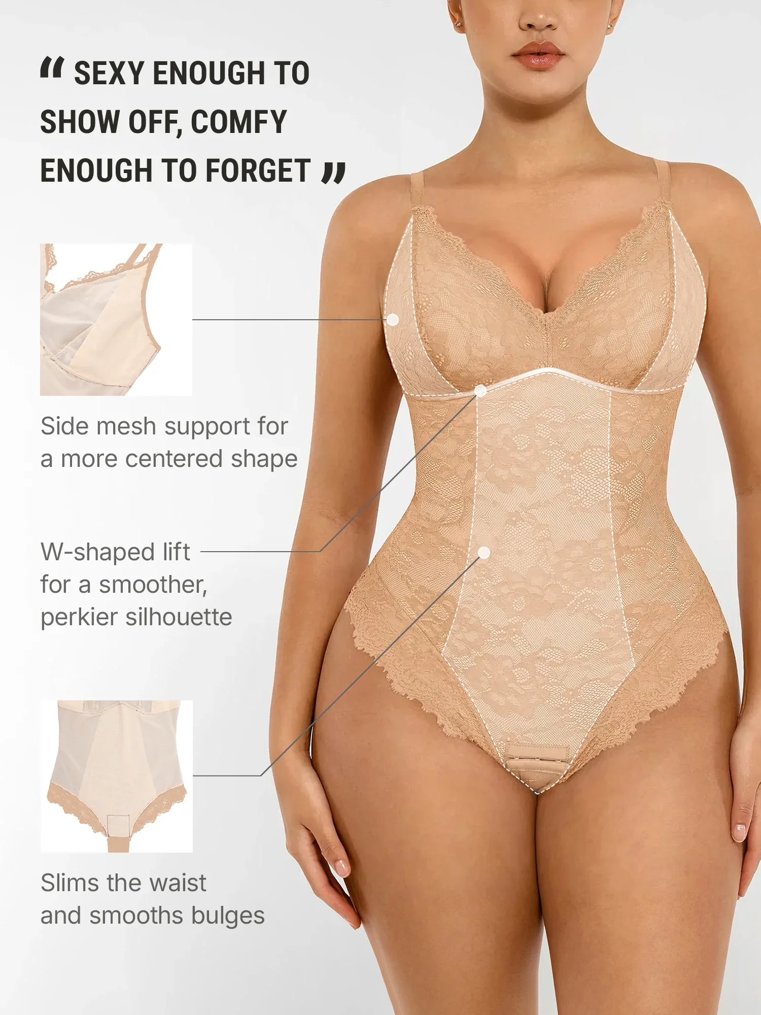 Lace V-Neck Breathable Bodysuit - Image 62