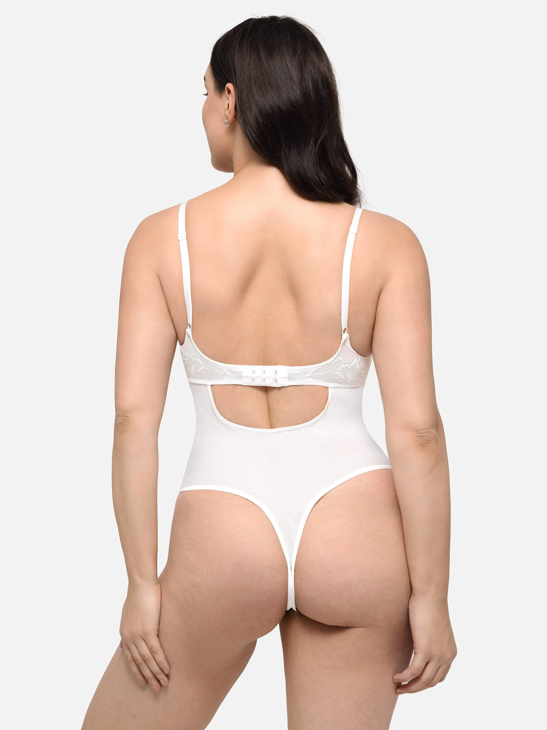 Lace Plunge Sculpt Thong Bodysuit - Image 10