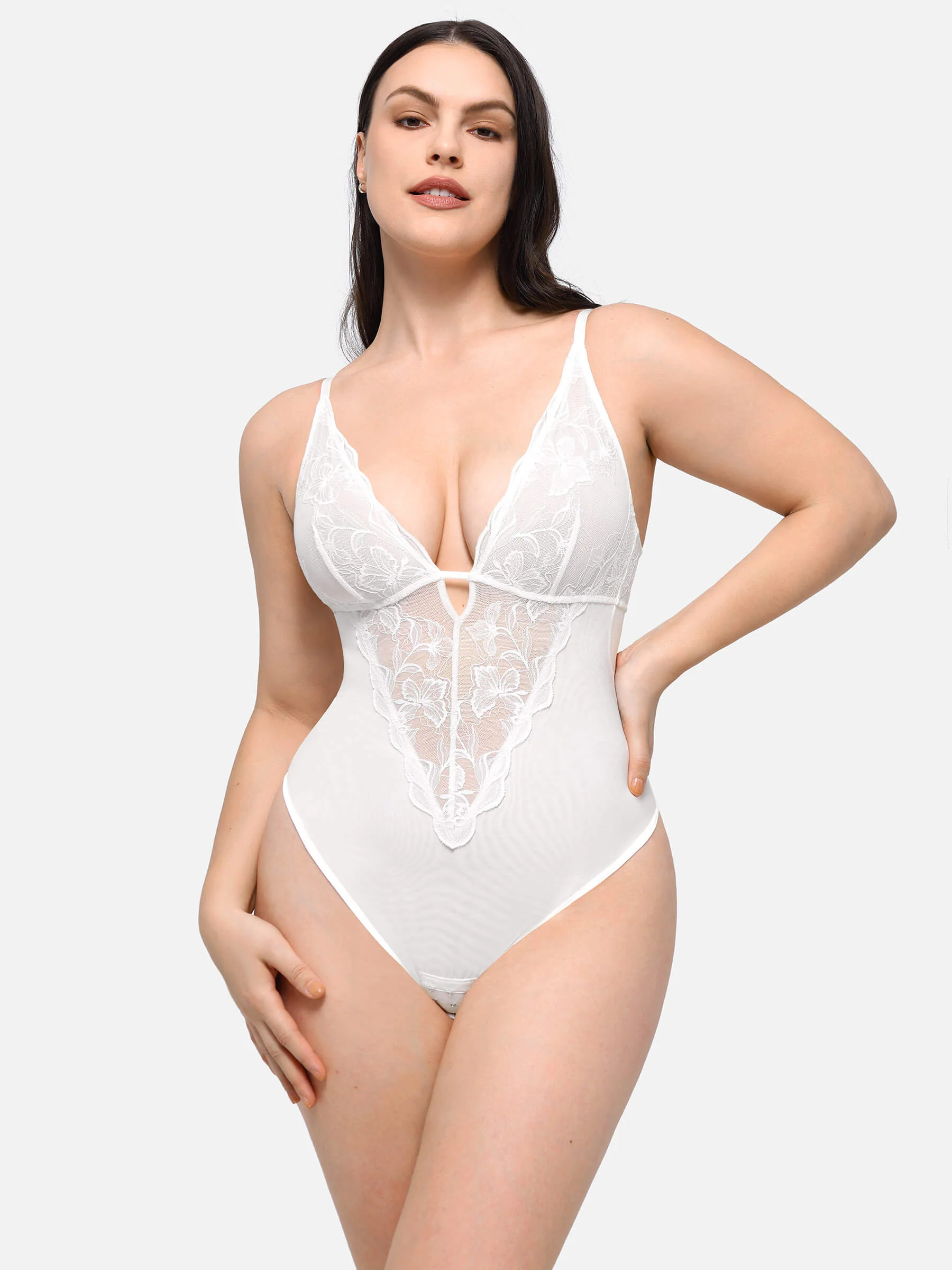 Lace Plunge Sculpt Thong Bodysuit - Image 7