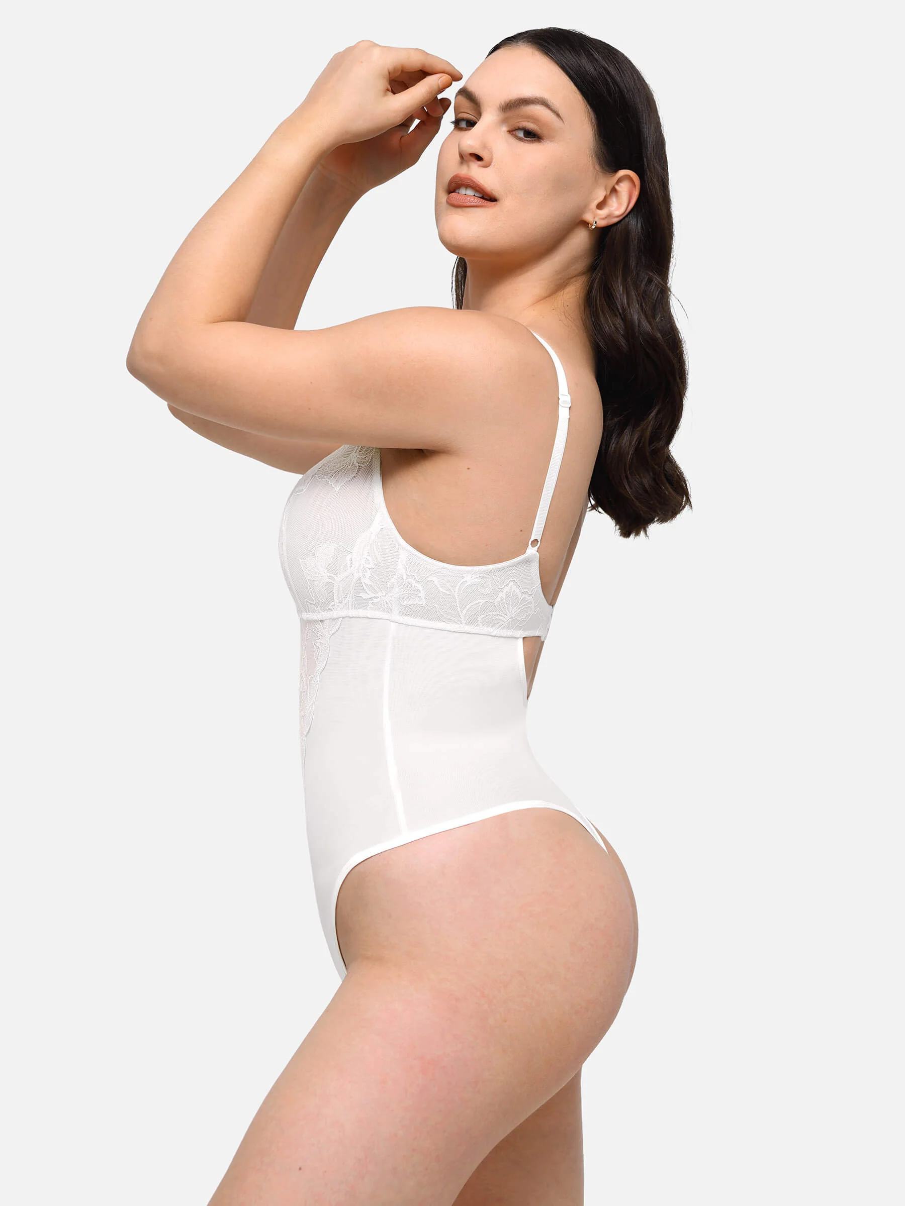 Lace Plunge Sculpt Thong Bodysuit - Image 8