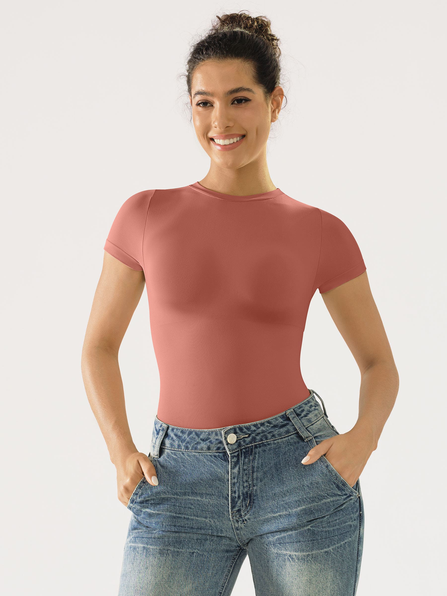 Crew Neck Seamless Short Sleeve Bodysuit - Image 13