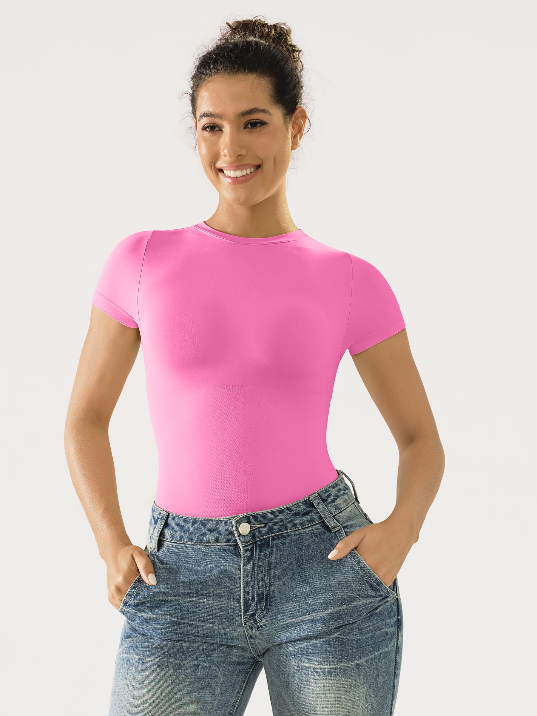Crew Neck Seamless Short Sleeve Bodysuit - Image 19