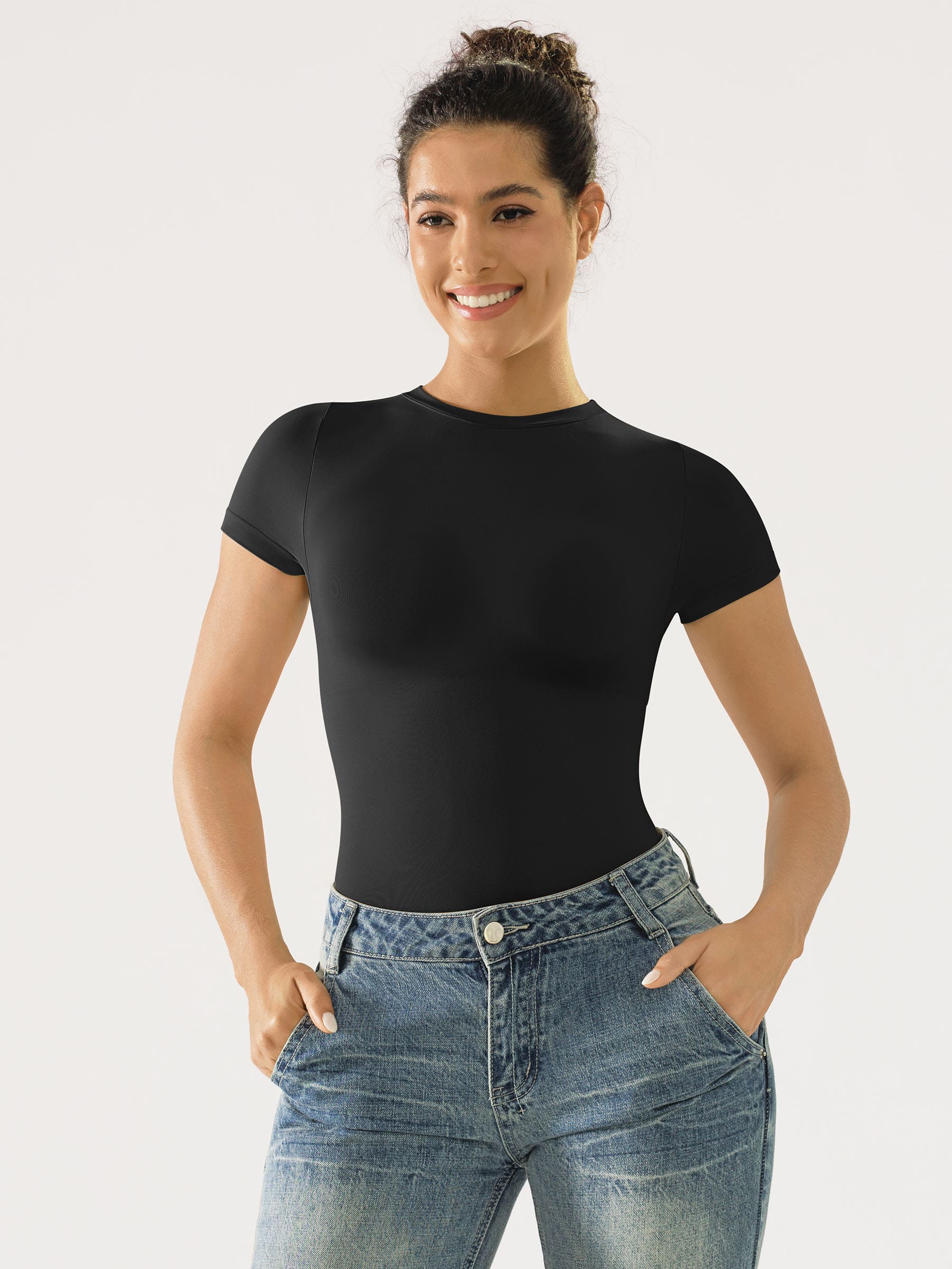 Crew Neck Seamless Short Sleeve Bodysuit - Image 26