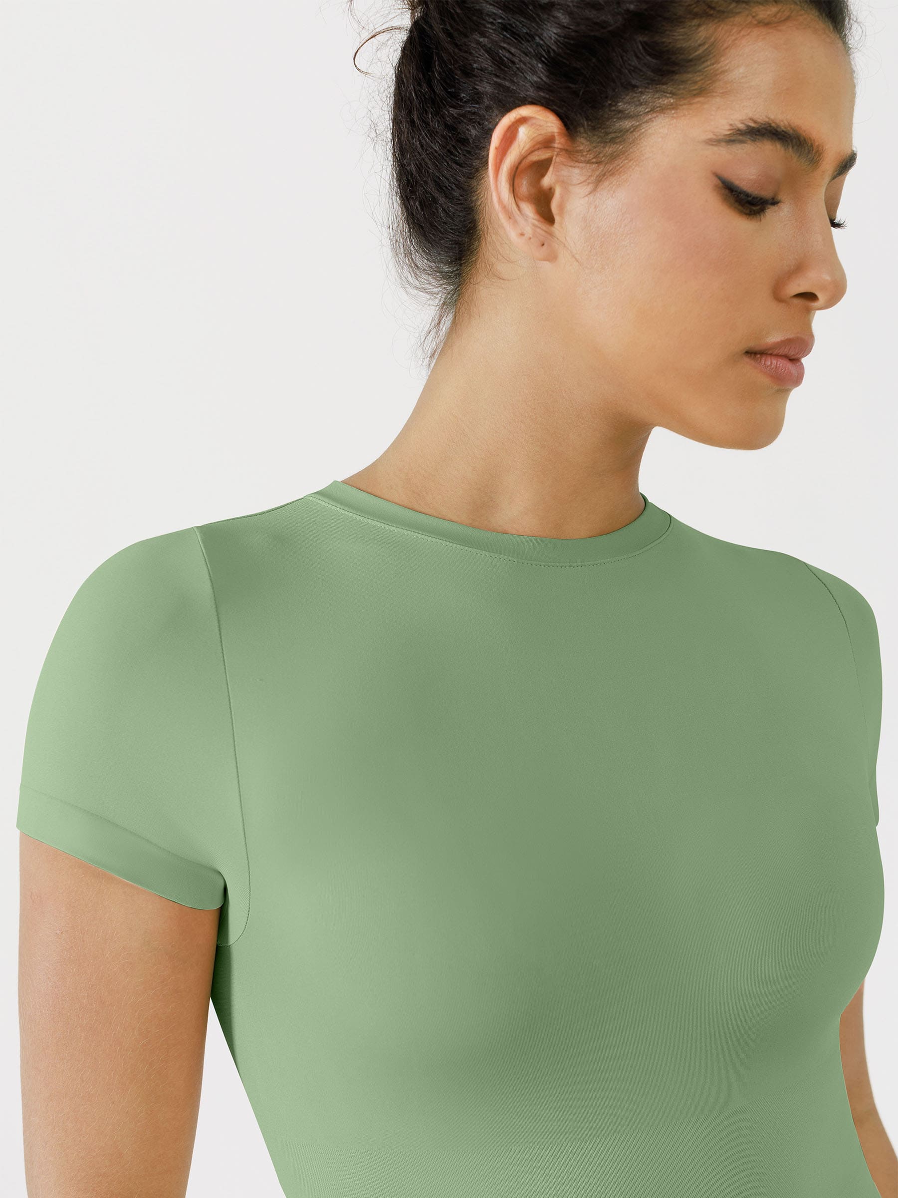 Crew Neck Seamless Short Sleeve Bodysuit - Image 35