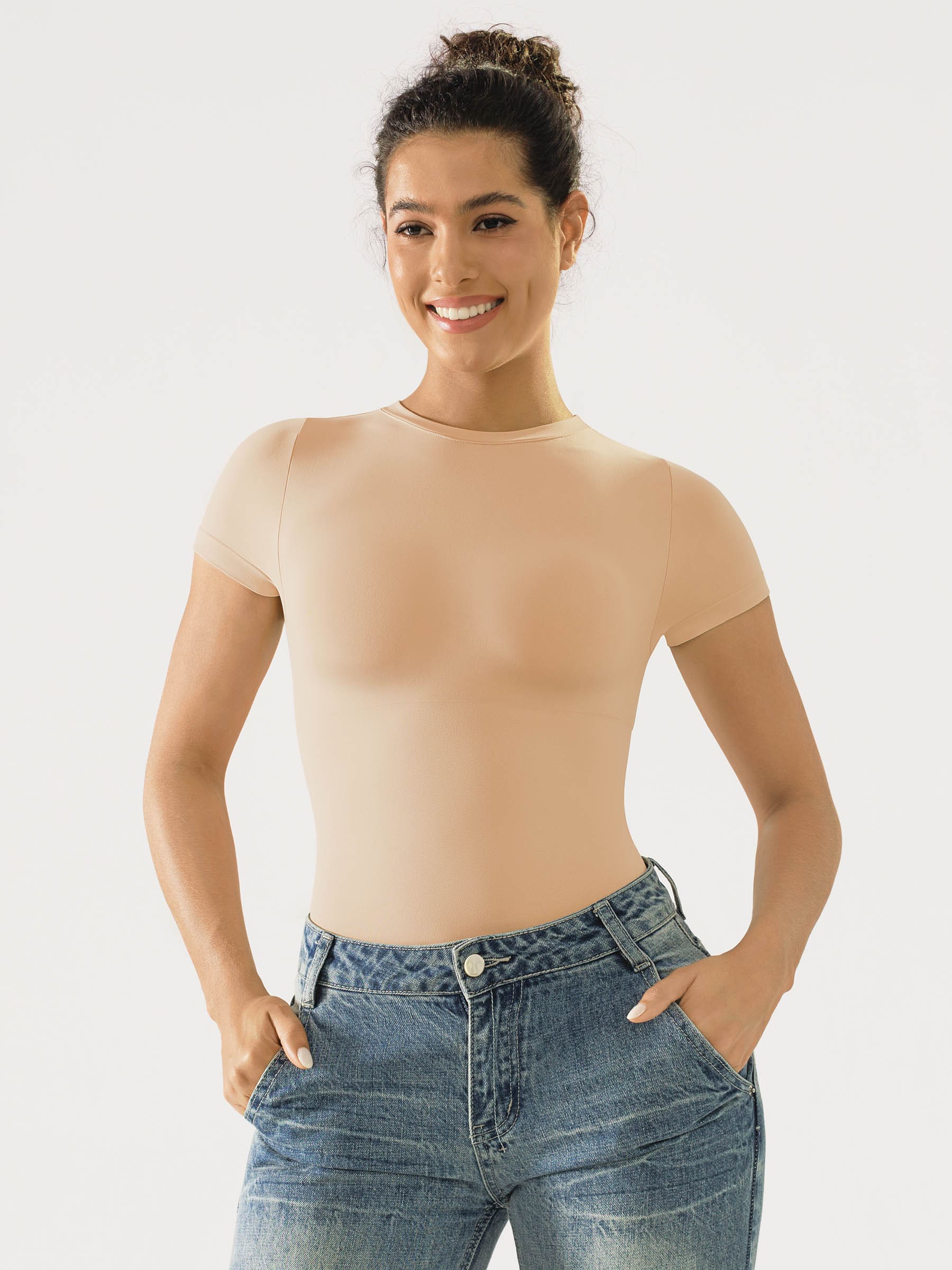 Crew Neck Seamless Short Sleeve Bodysuit - Image 5