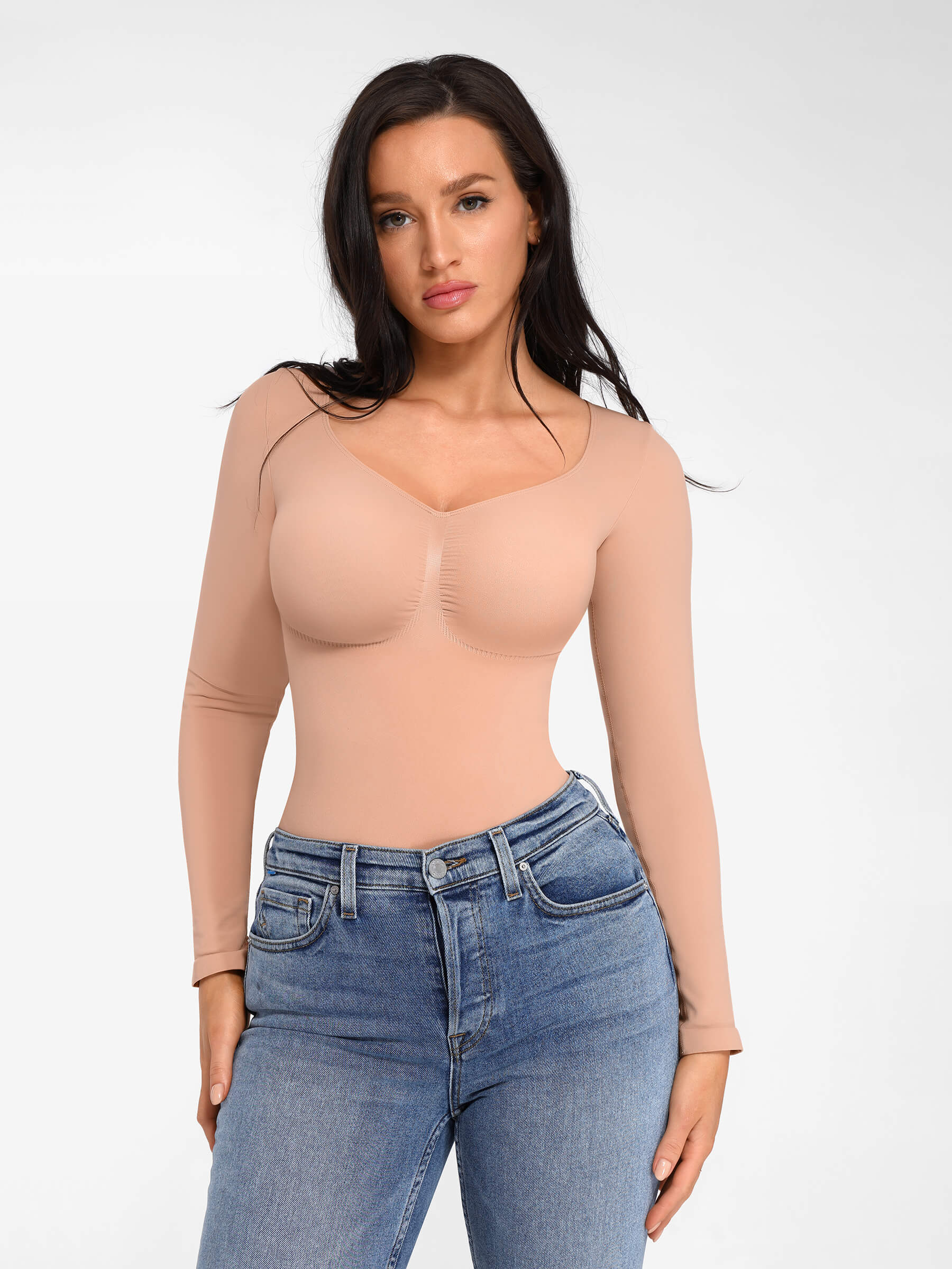 Seamless Long Sleeve Tummy Control Classic Bodysuit - Image 21