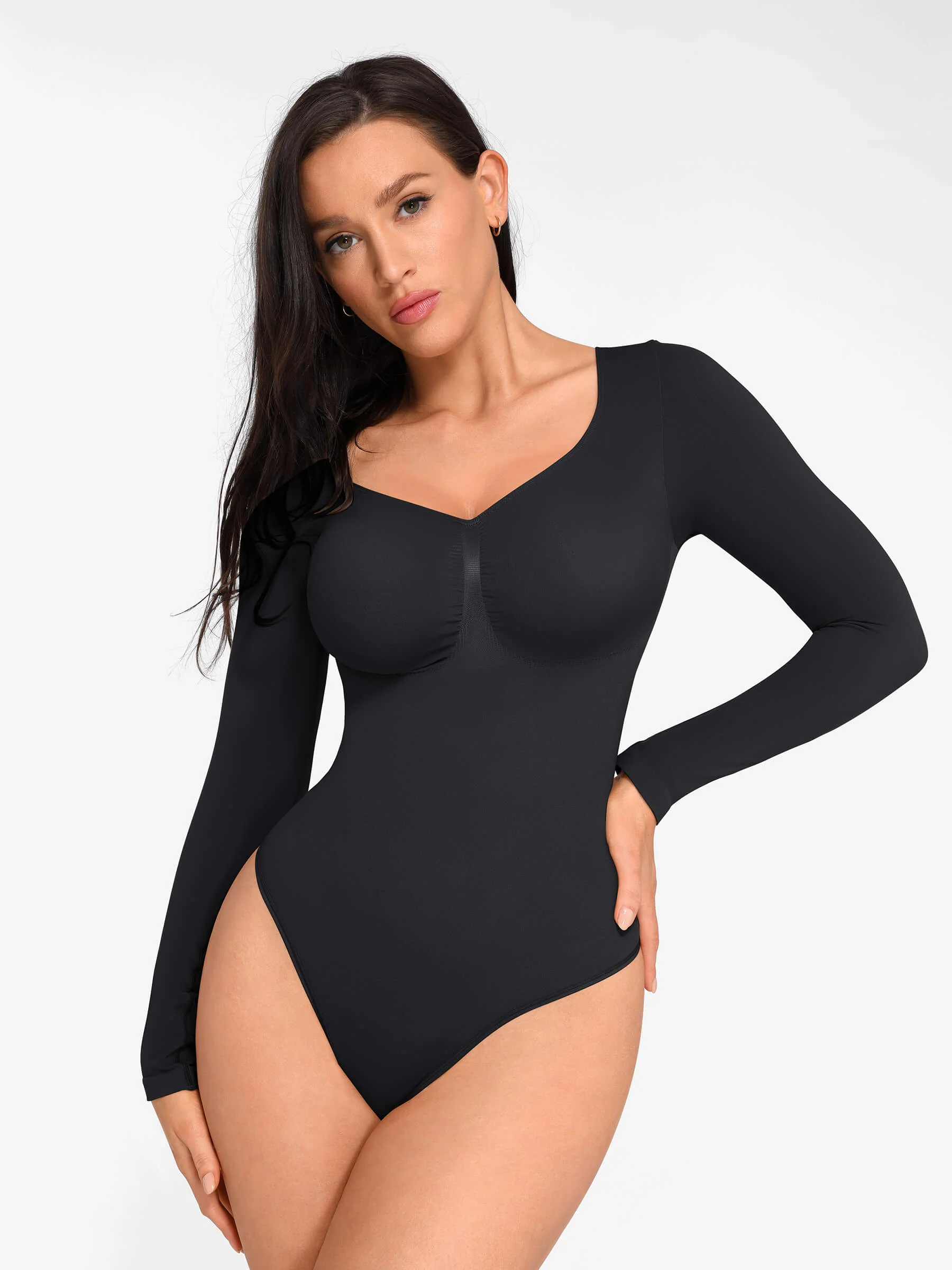 Seamless Long Sleeve Tummy Control Classic Bodysuit - Image 37