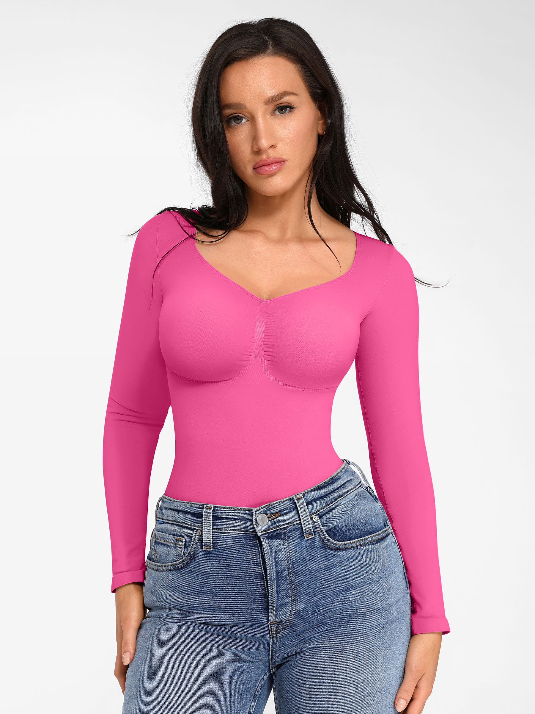 Seamless Long Sleeve Tummy Control Classic Bodysuit - Image 51
