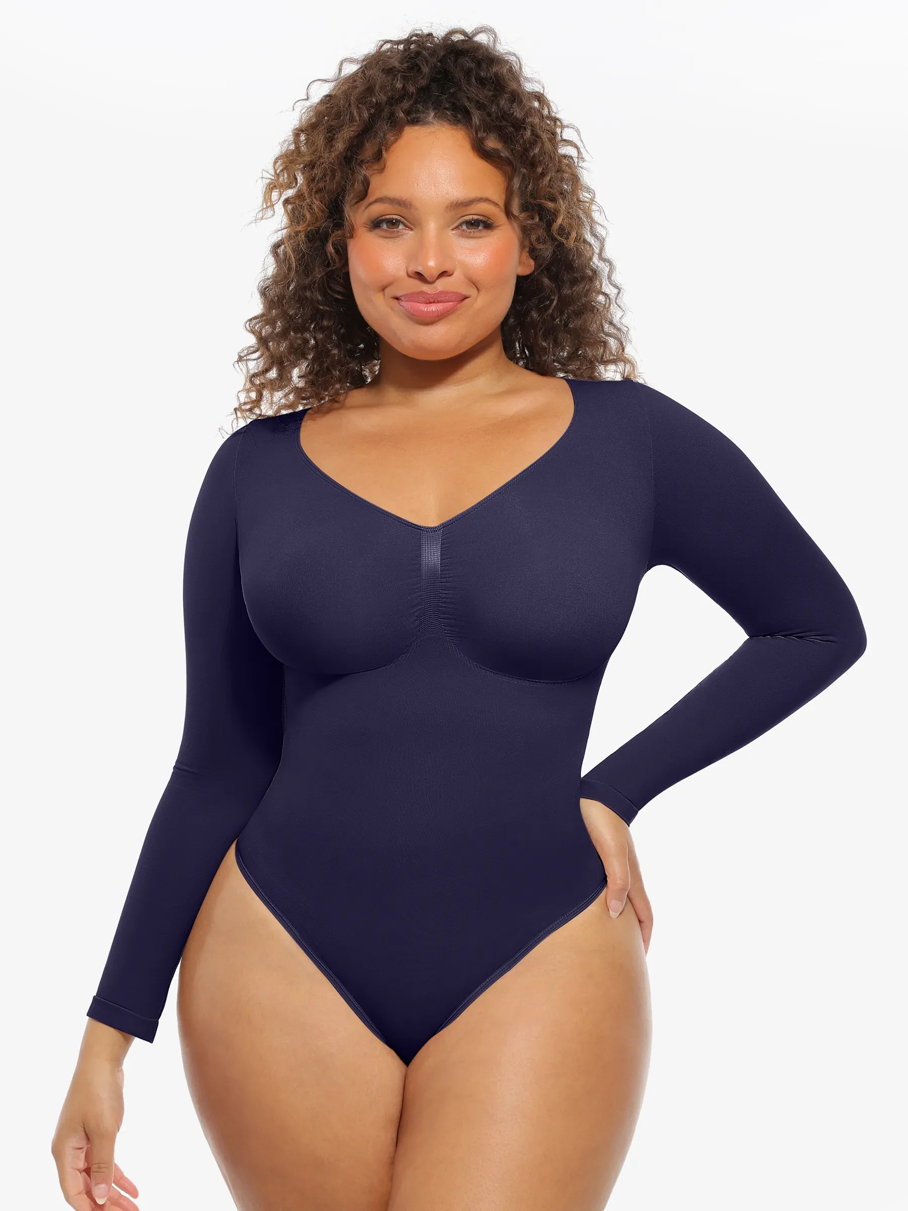 Seamless Long Sleeve Tummy Control Classic Bodysuit - Image 63