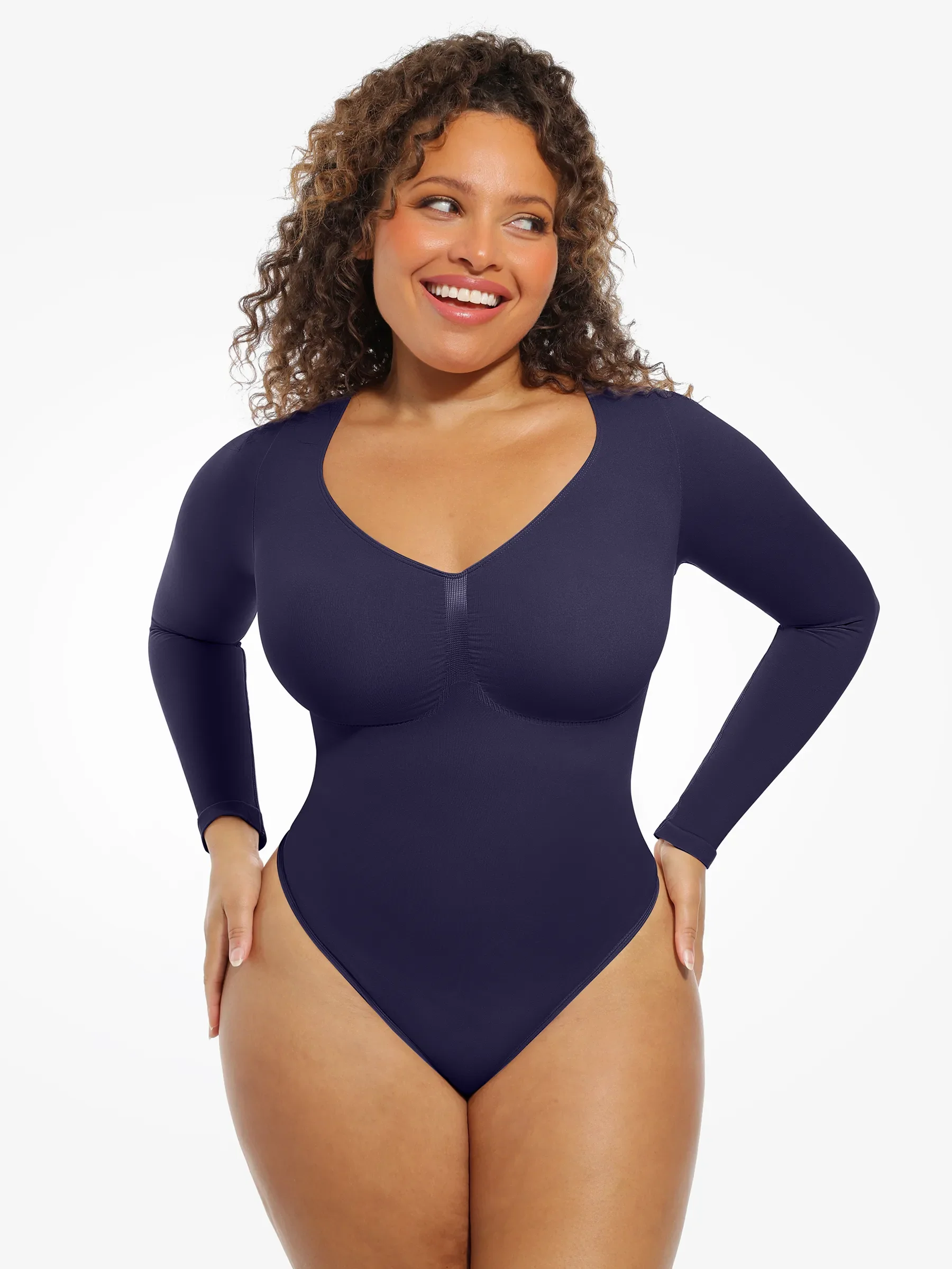 Seamless Long Sleeve Tummy Control Classic Bodysuit - Image 66