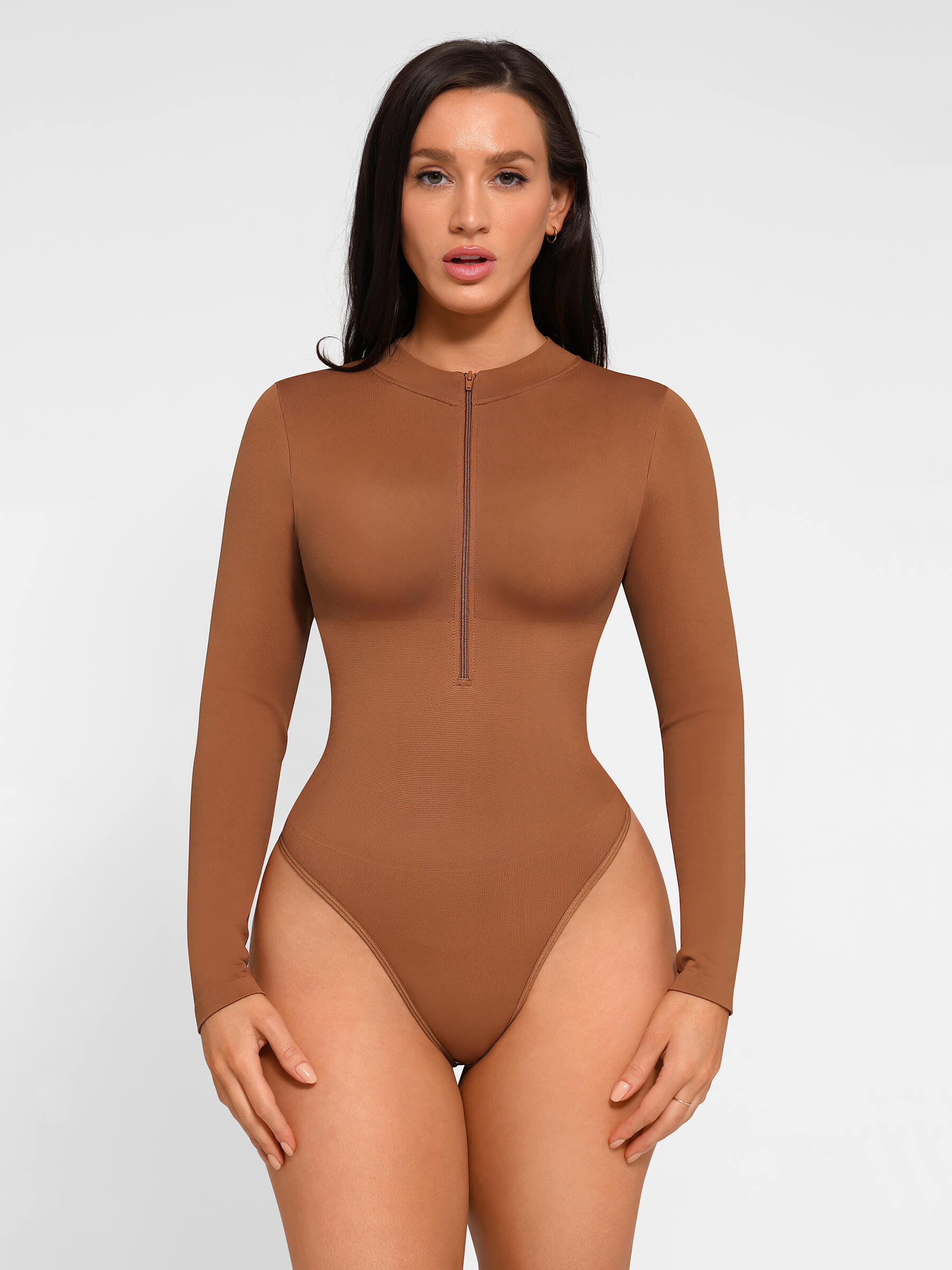 Long Sleeve Zipper Seamless Bodysuit - Image 13