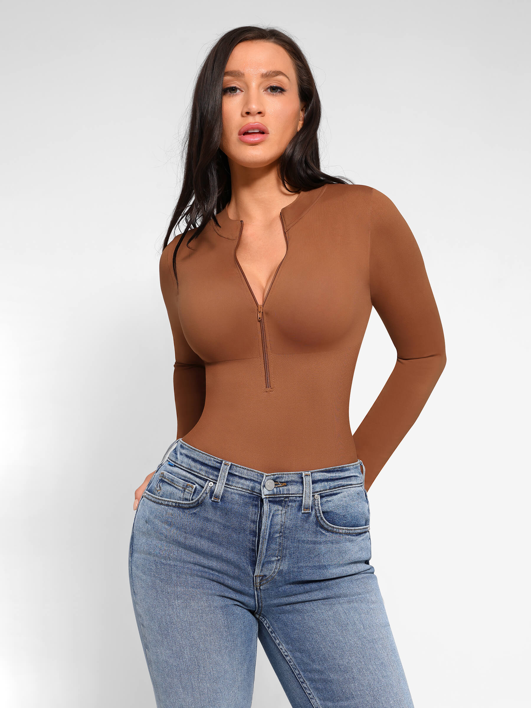 Long Sleeve Zipper Seamless Bodysuit - Image 14