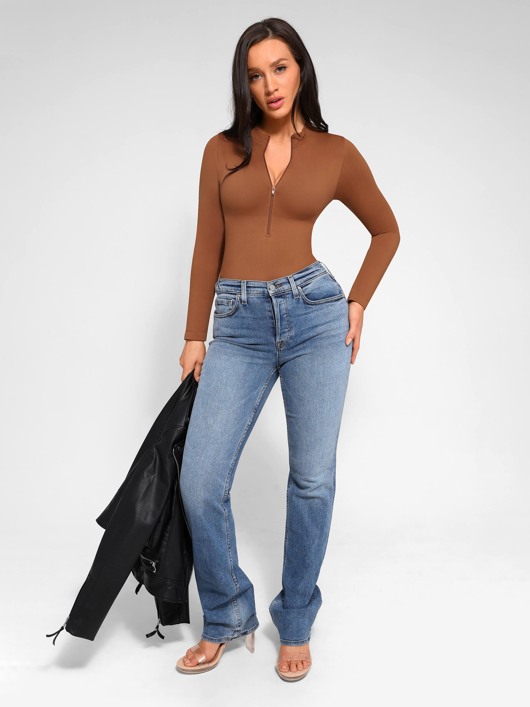 Long Sleeve Zipper Seamless Bodysuit - Image 17