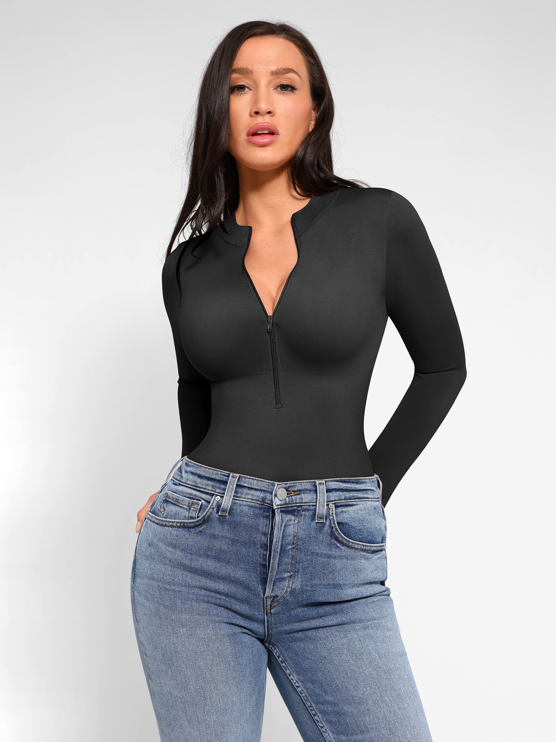 Long Sleeve Zipper Seamless Bodysuit - Image 4