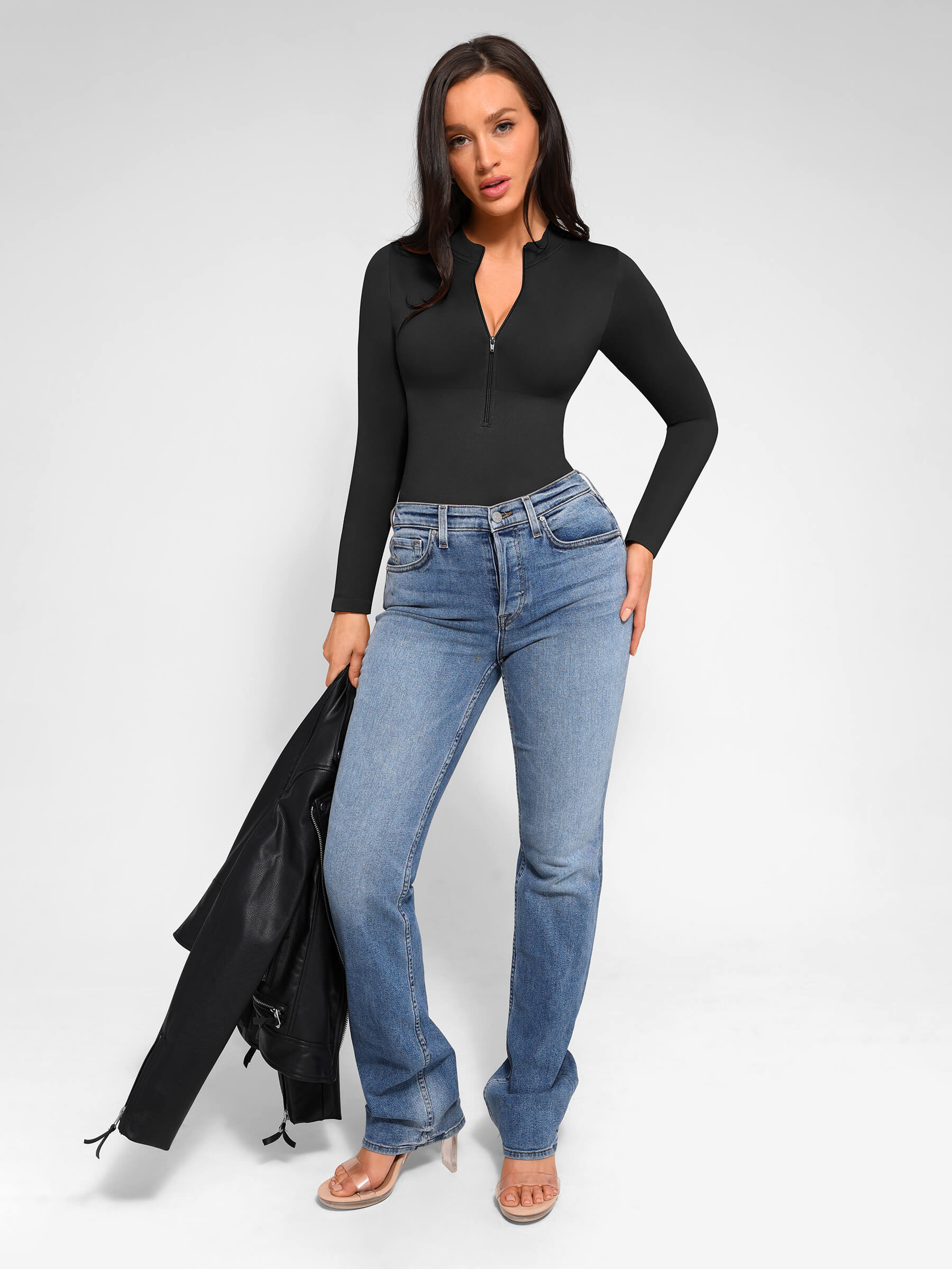 Long Sleeve Zipper Seamless Bodysuit - Image 7
