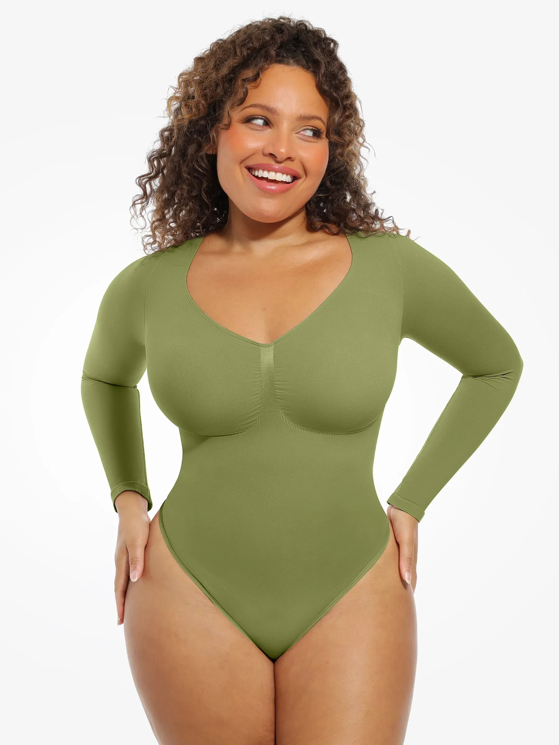 Seamless Long Sleeve Tummy Control Classic Bodysuit - Image 73