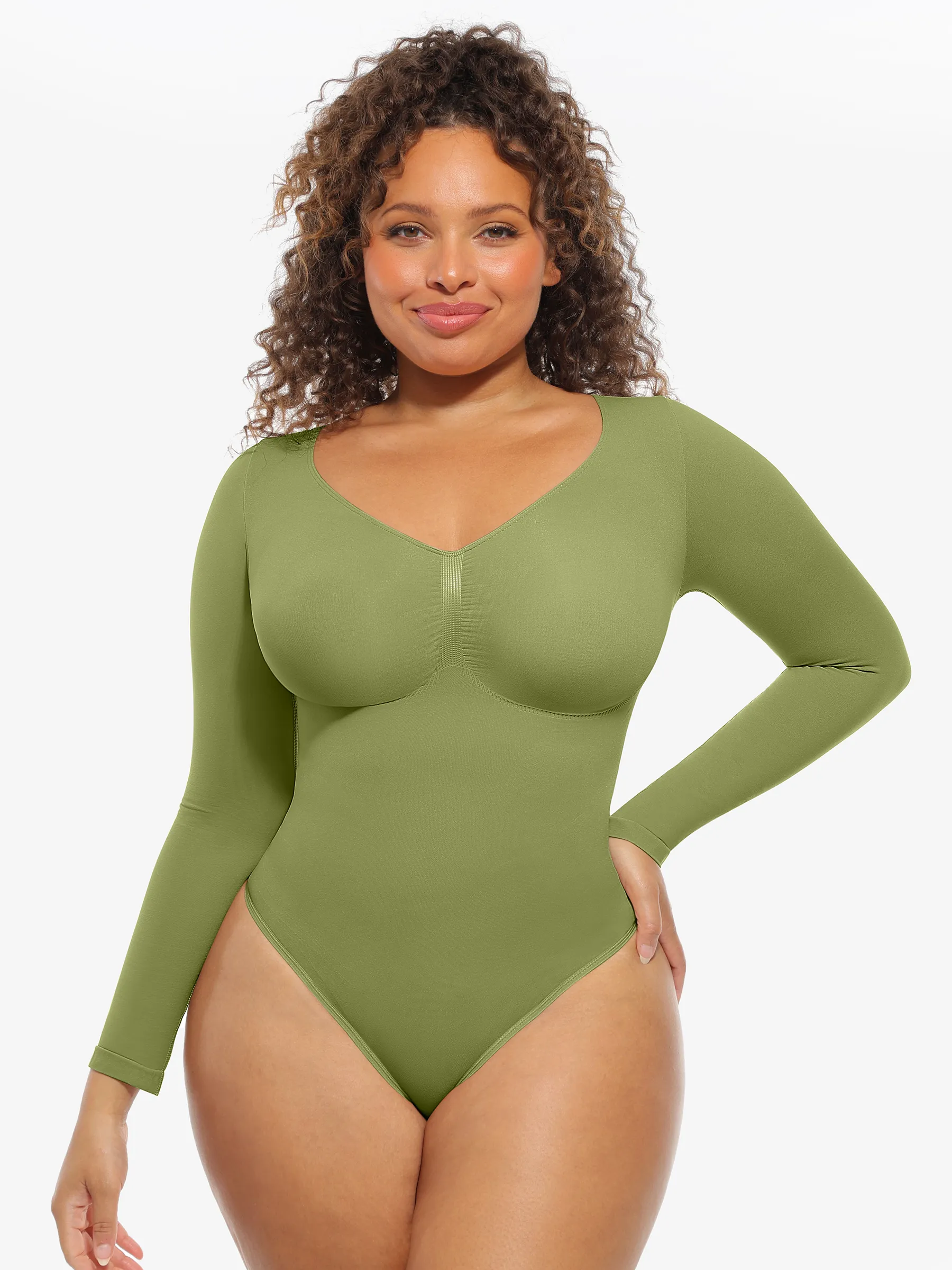 Seamless Long Sleeve Tummy Control Classic Bodysuit - Image 69