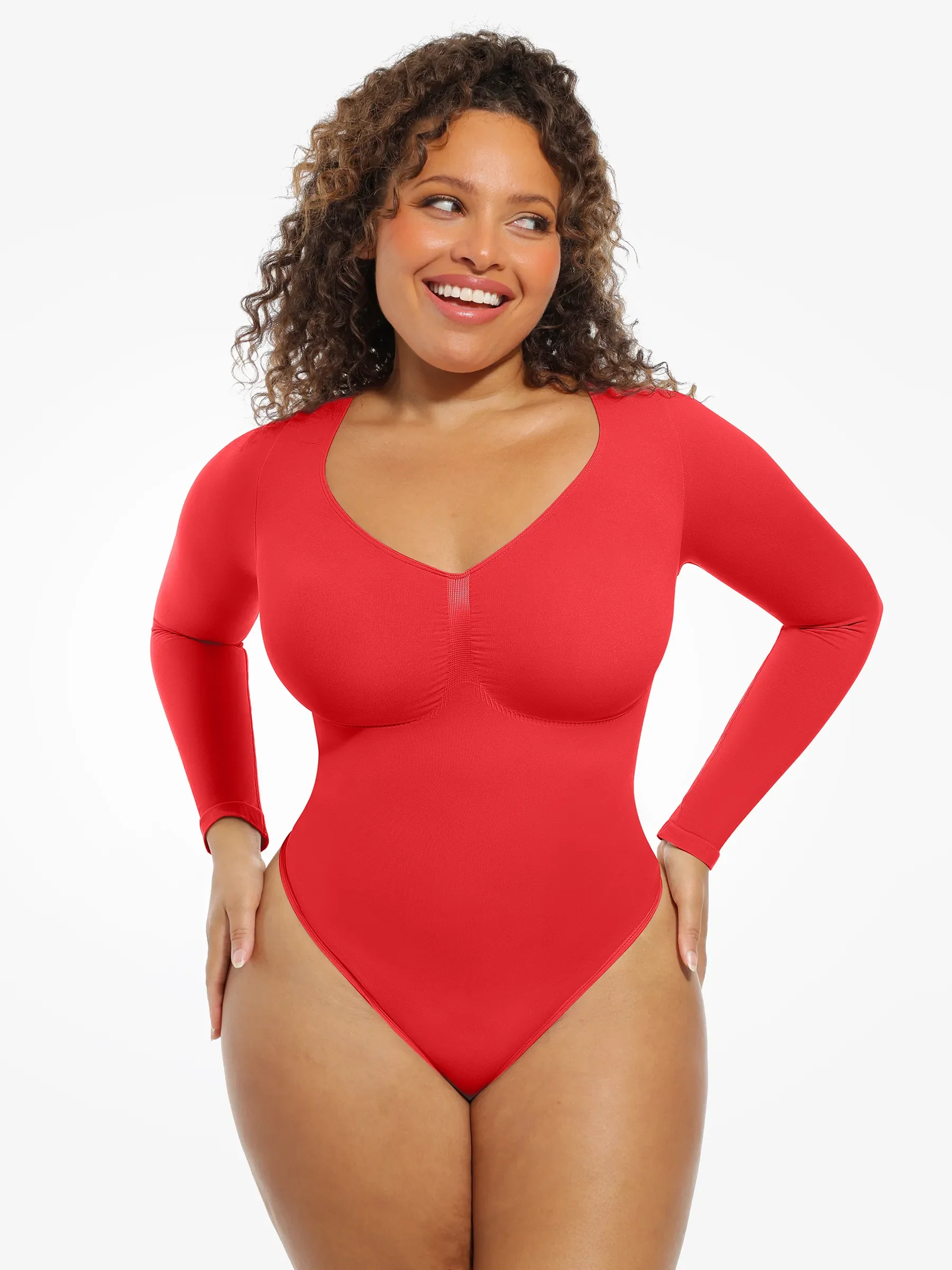 Seamless Long Sleeve Tummy Control Classic Bodysuit - Image 60