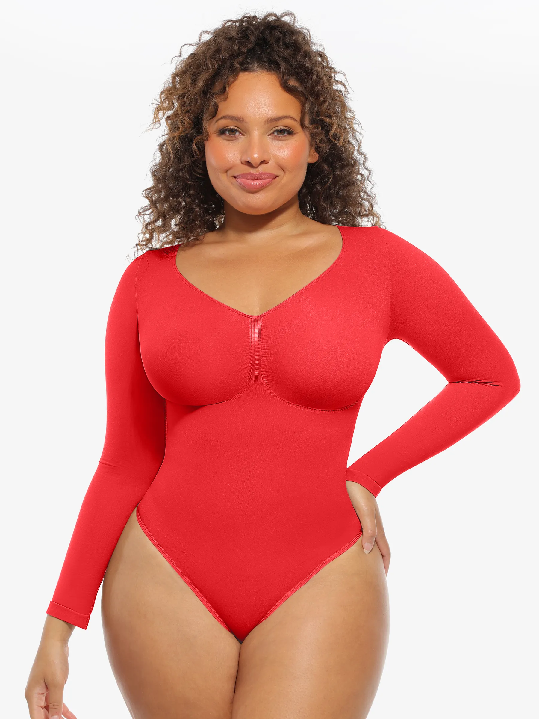 Seamless Long Sleeve Tummy Control Classic Bodysuit - Image 56